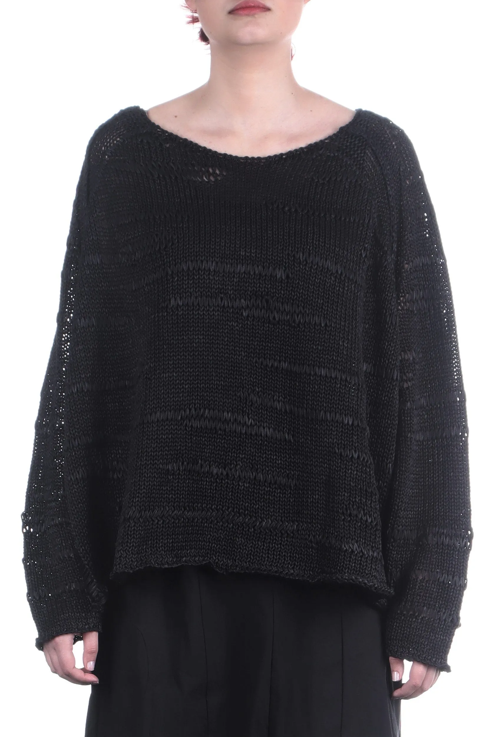 Rundholz Damen Pullover Semi Transparent oversize schwarz