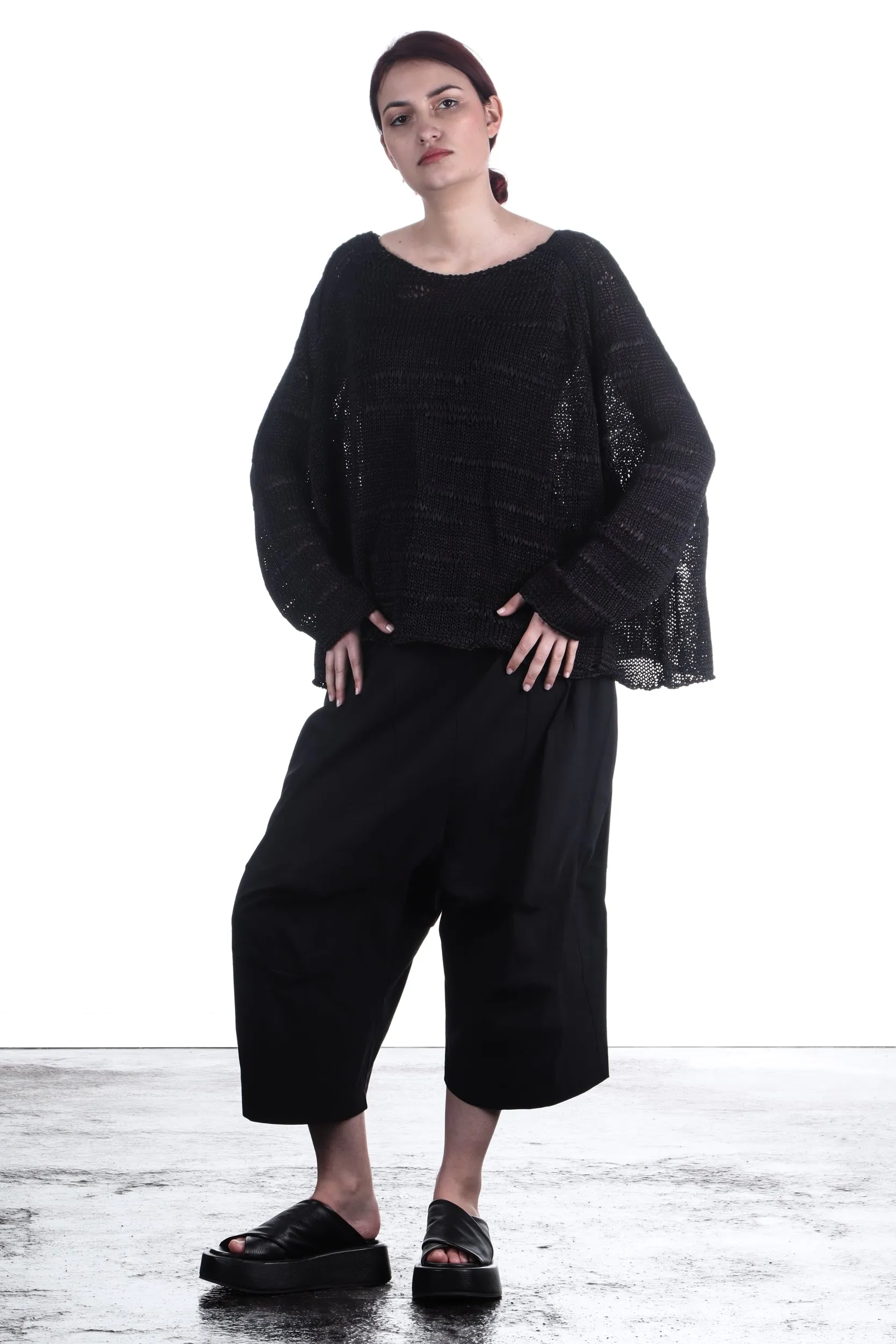 Rundholz Damen Pullover Semi Transparent oversize schwarz
