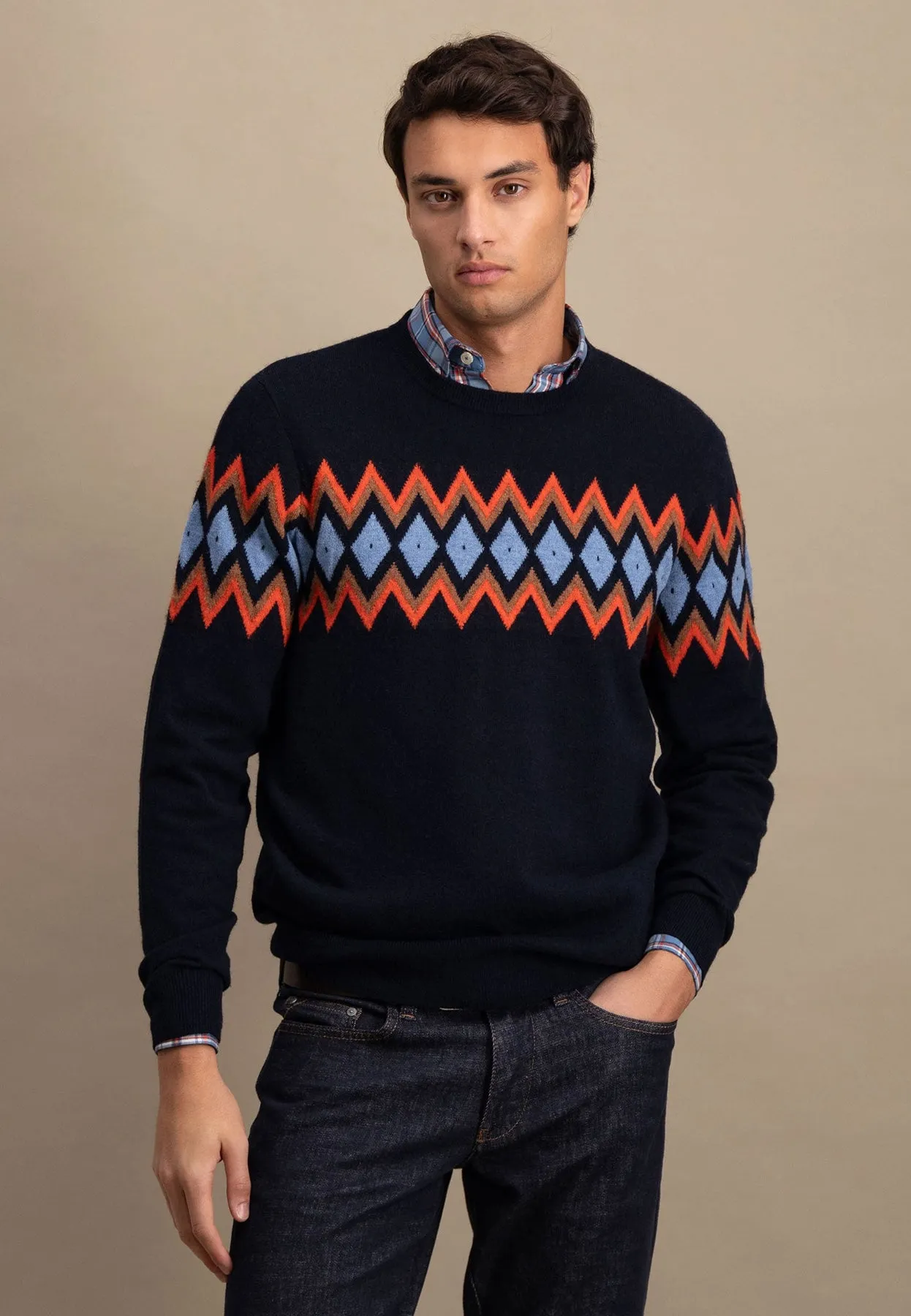 Strickpullover aus Merino-Kaschmir mit Rauten-Optik