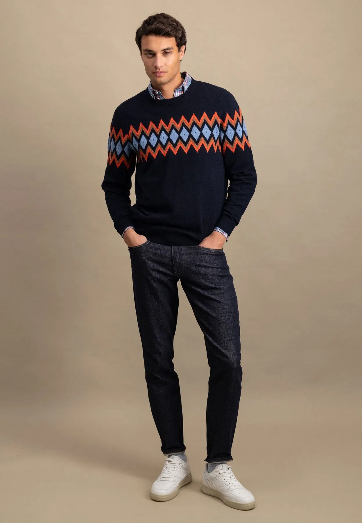 Strickpullover aus Merino-Kaschmir mit Rauten-Optik