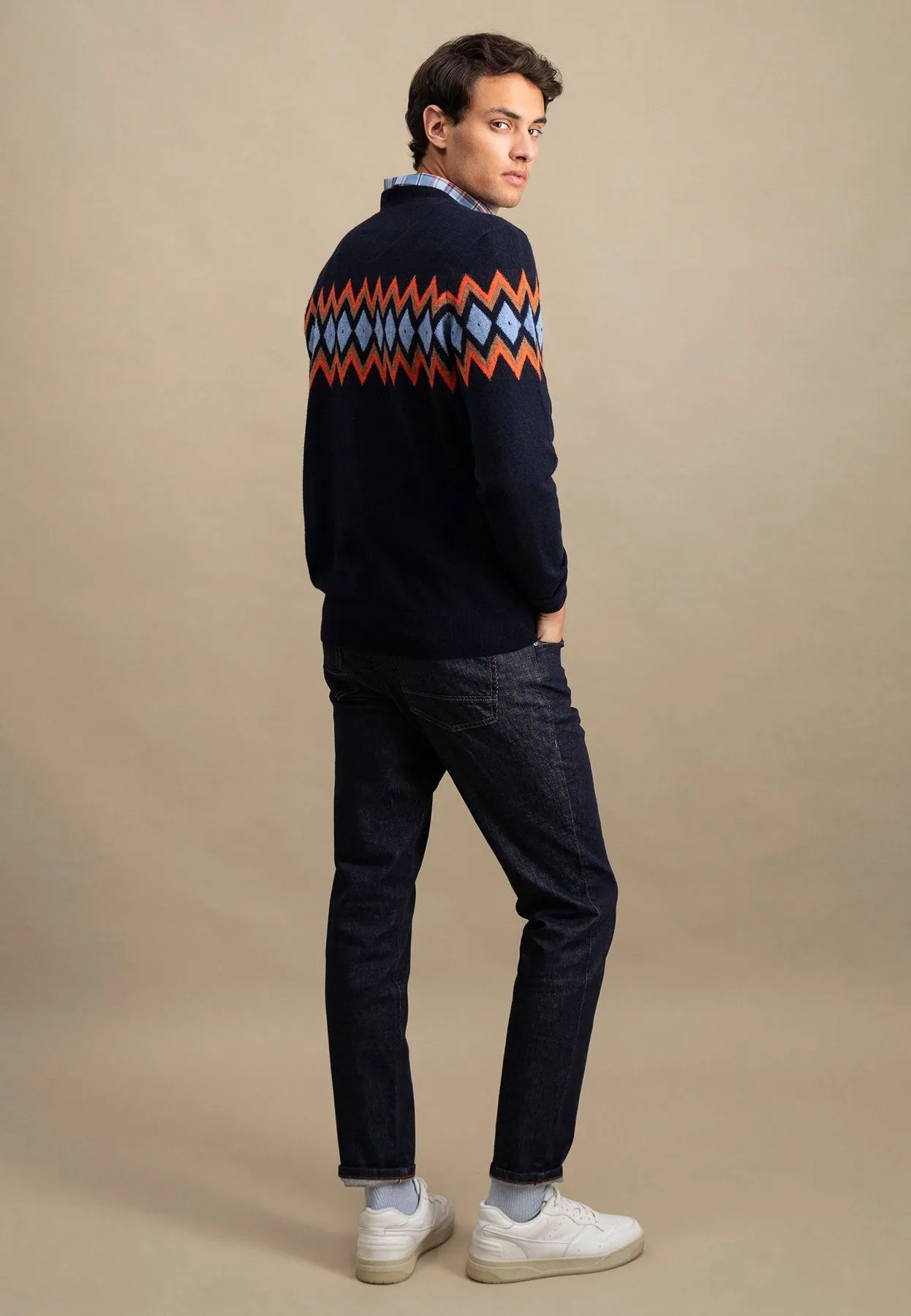 Strickpullover aus Merino-Kaschmir mit Rauten-Optik