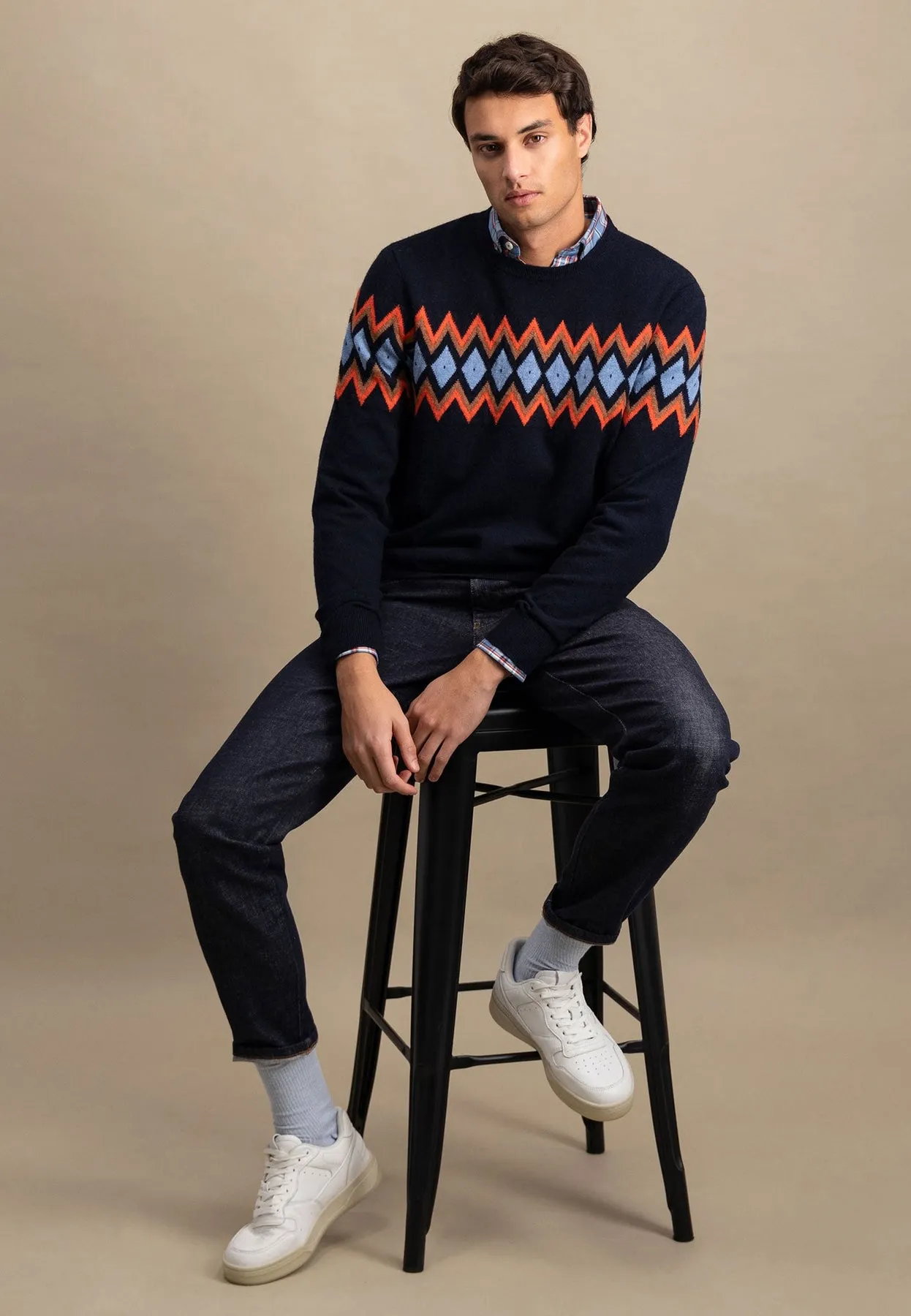 Strickpullover aus Merino-Kaschmir mit Rauten-Optik